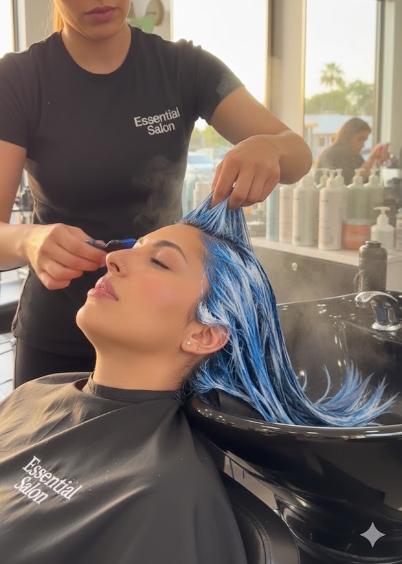 Woman getting color correction service from a salon